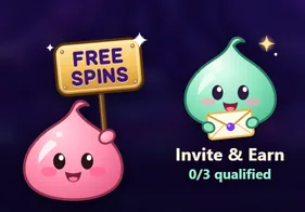 The Invite & Earn tile, a green Poring holding an envelope, beside the FREE SPINS sign on Spin the Wheel