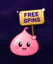 A pink Poring holding a sign that reads FREE SPINS