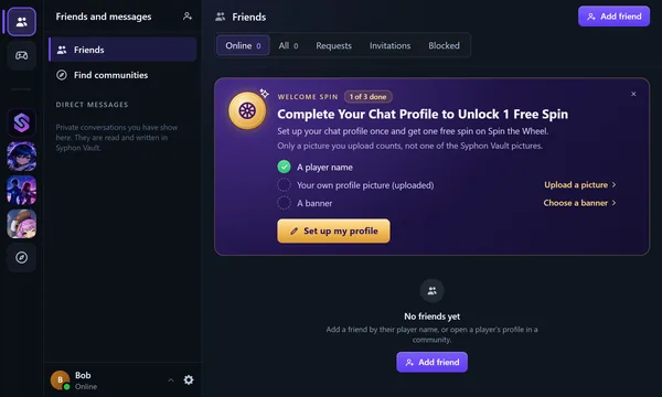 Syphon Chat in the browser: the same card at the top of Friends